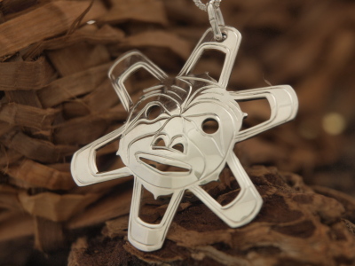 Sterling Silver Sun Mask Pendant Necklace